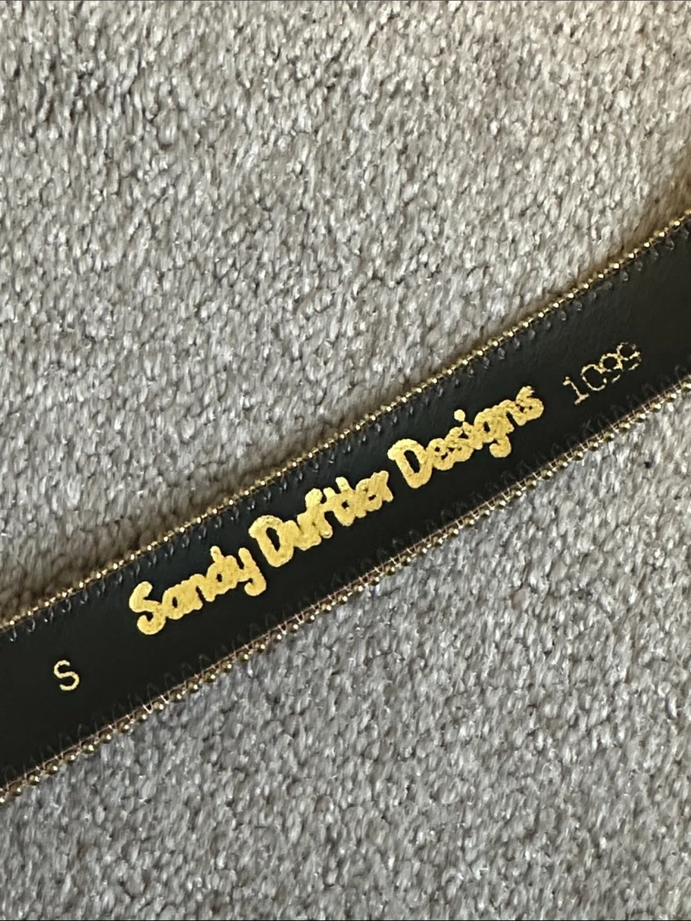 Sandy Duftler Two-Tone Black and Magenta Suede Belt with Gold Beaded Trim